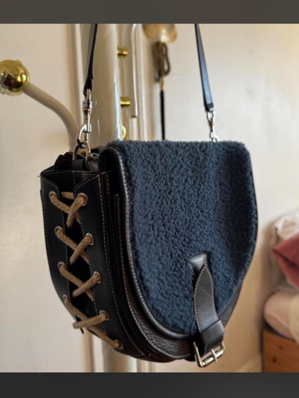 J.W Anderson Shearling Crossbody Saddle Bag